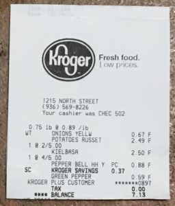 Kroger receipt for $7.13